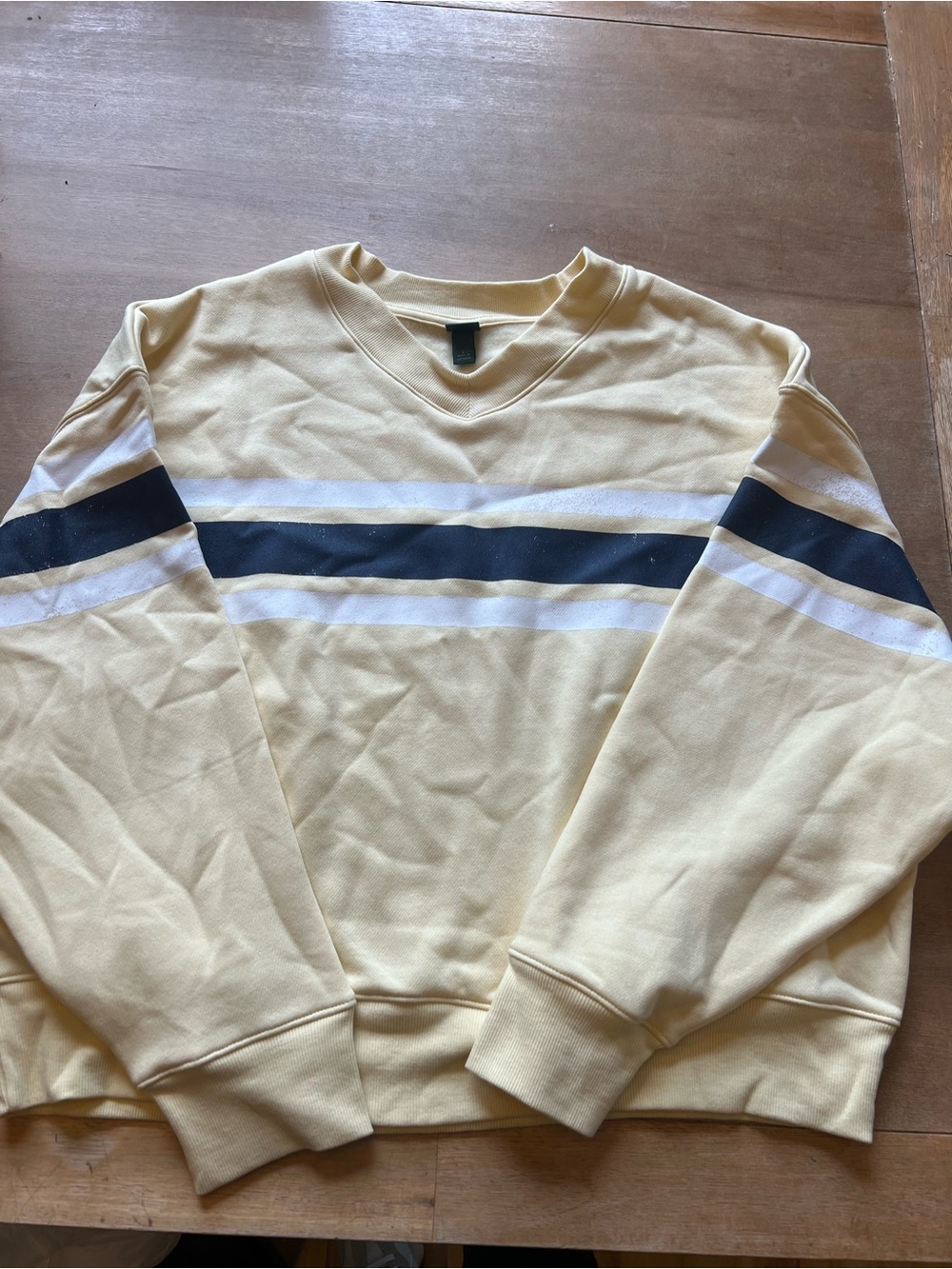 wild fable Yellow Crewneck Sweatshirt with Navy & White Stripes